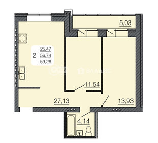 Квартира 59,3 м², 2-комнатная - изображение 1