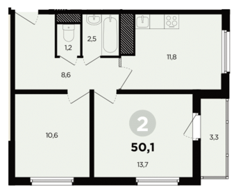 Квартира 50,6 м², 2-комнатная - изображение 1