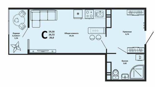 Квартира 26 м², студия - изображение 1