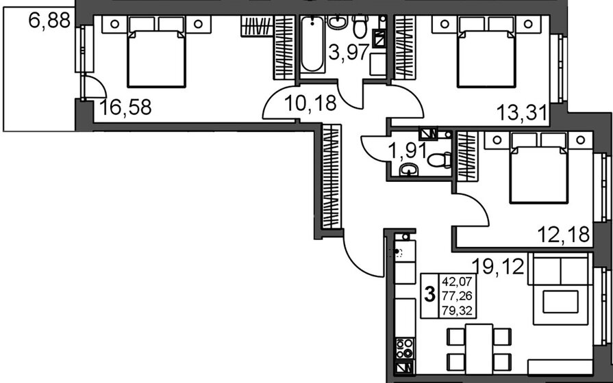 80,3 м², 3-комнатная квартира 10 028 185 ₽ - изображение 1