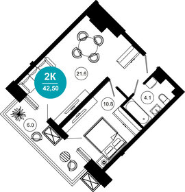 Квартира 42,5 м², 2-комнатные - изображение 1