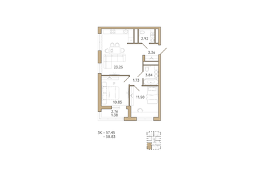 58,8 м², 3-комнатная квартира 3 200 000 ₽ - изображение 114