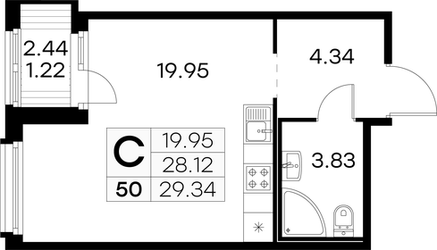 Квартира 29,3 м², студия - изображение 1