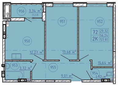 Квартира 57,9 м², 2-комнатная - изображение 1