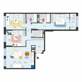 Квартира 93,1 м², 3-комнатная - изображение 1