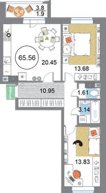 Квартира 65,6 м², 2-комнатная - изображение 1