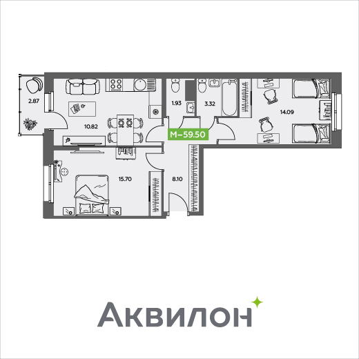 60,3 м², 2-комнатная квартира 6 676 611 ₽ - изображение 1