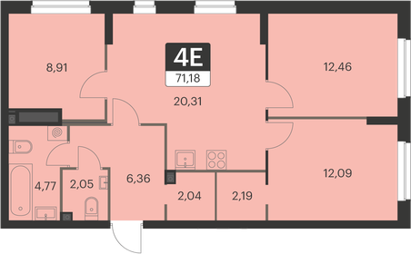 Квартира 71,2 м², 3-комнатная - изображение 1