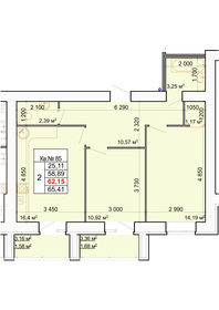 Квартира 62,2 м², 2-комнатная - изображение 1