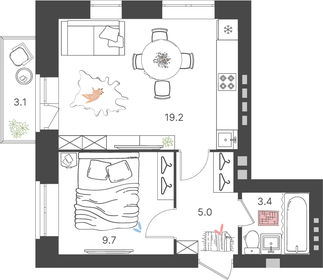 Квартира 38,2 м², 1-комнатная - изображение 1