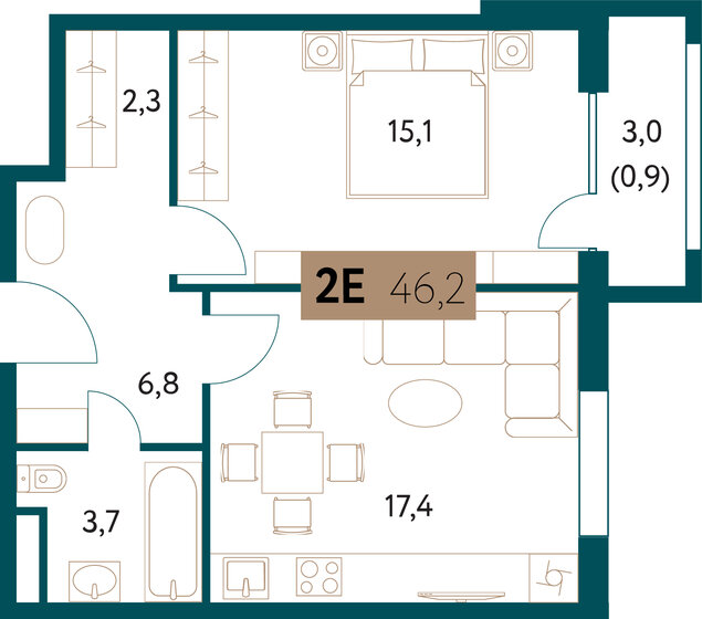 46,5 м², 2-комнатная квартира 28 548 976 ₽ - изображение 1