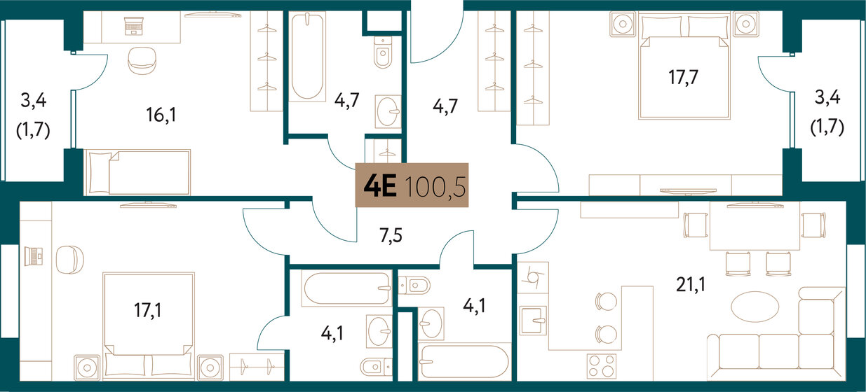 100,4 м², 4-комнатная квартира 49 943 148 ₽ - изображение 1