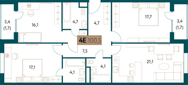 Квартира 100,4 м², 4-комнатная - изображение 1