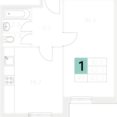 Квартира 42,3 м², 1-комнатная - изображение 2