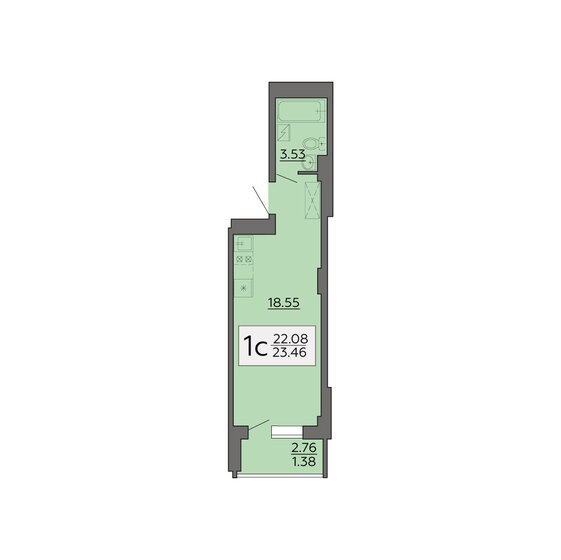 23,5 м², 1-комнатная квартира 2 158 320 ₽ - изображение 1