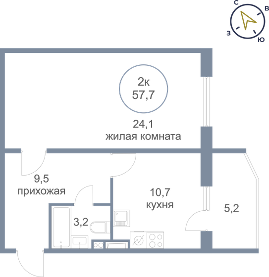 52,7 м², 1-комнатная квартира 4 800 000 ₽ - изображение 1