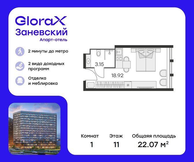 22,1 м², апартаменты-студия 6 479 999 ₽ - изображение 1