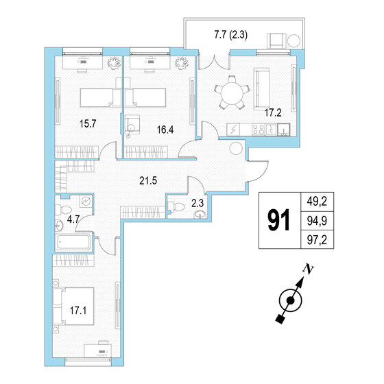 97,2 м², 3-комнатная квартира 29 849 148 ₽ - изображение 1