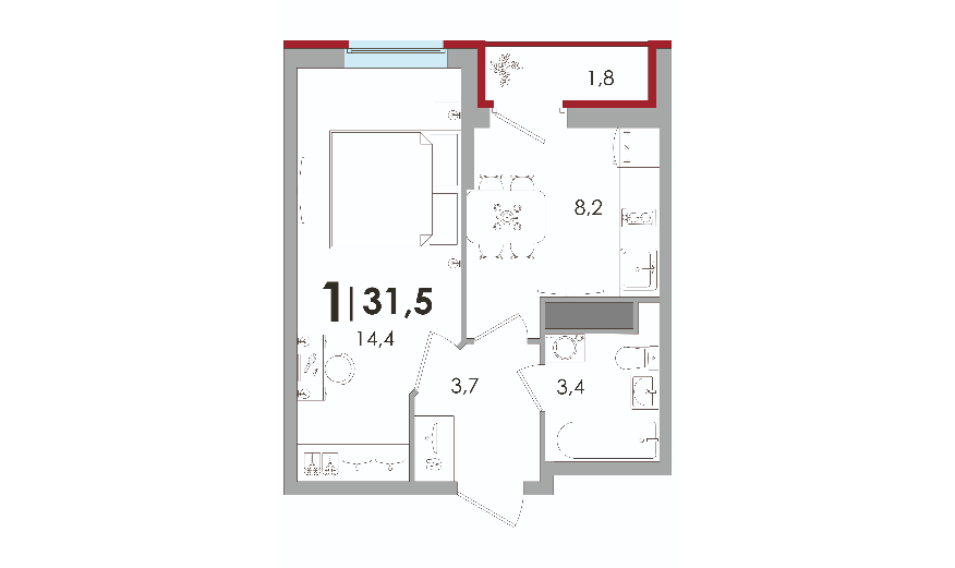 31,5 м², 1-комнатная квартира 4 016 250 ₽ - изображение 1