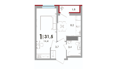 31,6 м², 1-комнатная квартира 450 000 ₽ - изображение 32