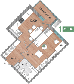 Квартира 39,1 м², 1-комнатная - изображение 1