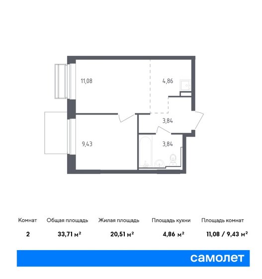 33,7 м², 1-комнатная квартира 6 689 610 ₽ - изображение 1