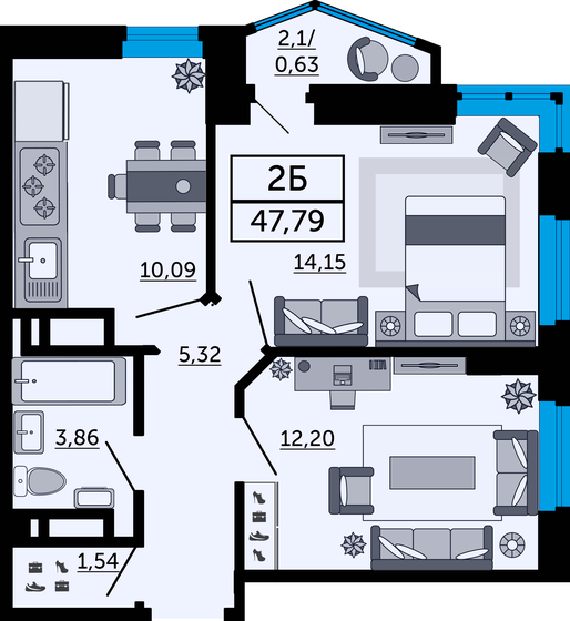 47,8 м², 2-комнатная квартира 7 455 240 ₽ - изображение 1