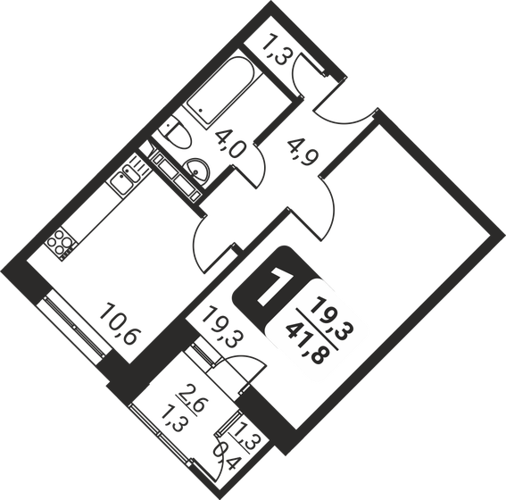 40,7 м², 1-комнатная квартира 7 299 000 ₽ - изображение 1