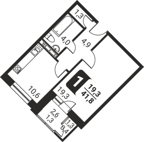 Квартира 40,7 м², 1-комнатная - изображение 1