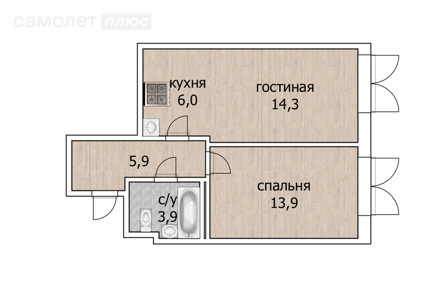 44 м², 2-комнатная квартира 8 400 000 ₽ - изображение 1