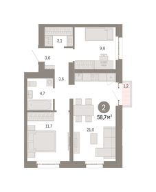 58,7 м², 2-комнатная квартира 19 680 000 ₽ - изображение 12