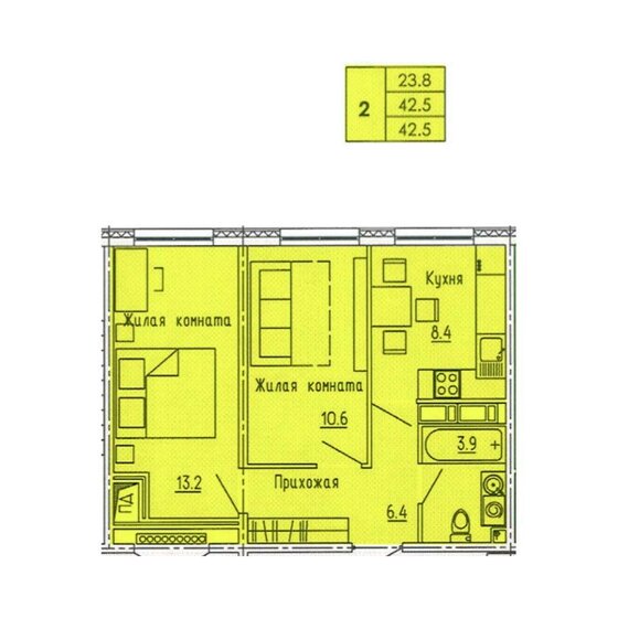 42,5 м², 2-комнатная квартира 4 900 000 ₽ - изображение 7