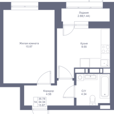 Квартира 35,8 м², 1-комнатная - изображение 3