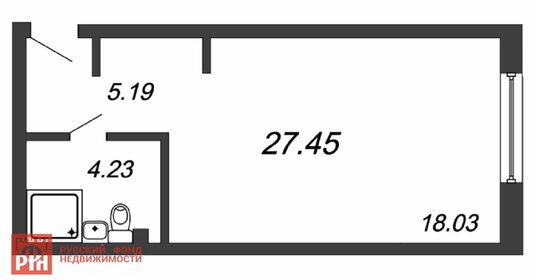 Квартира 27,5 м², студия - изображение 1