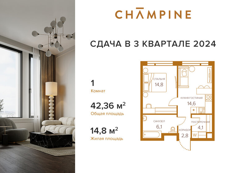 42,4 м², 1-комнатная квартира 25 257 000 ₽ - изображение 41