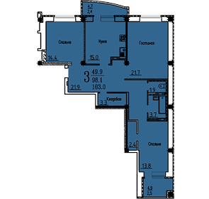 103 м², 3-комнатная квартира 6 500 000 ₽ - изображение 49