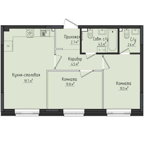 55,3 м², 2-комнатная квартира 4 597 000 ₽ - изображение 1