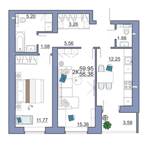 60 м², 2-комнатная квартира 5 510 000 ₽ - изображение 1