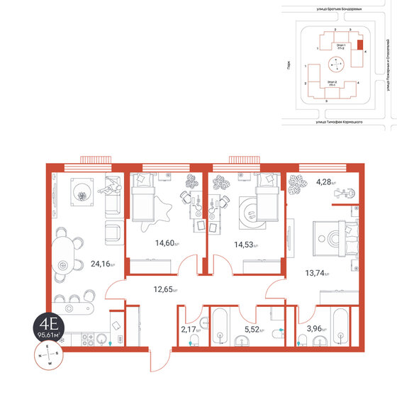 95,6 м², 4-комнатная квартира 12 560 000 ₽ - изображение 1