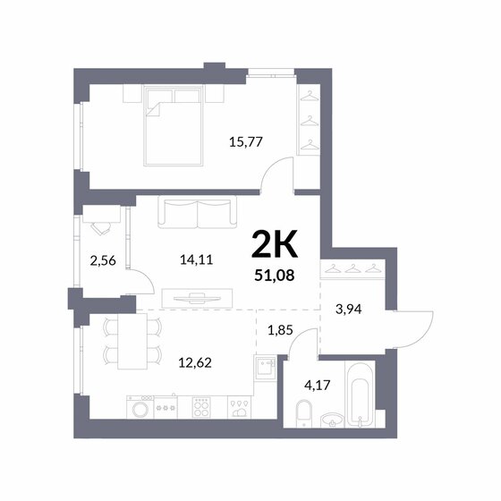 53,7 м², 2-комнатная квартира 10 600 000 ₽ - изображение 1