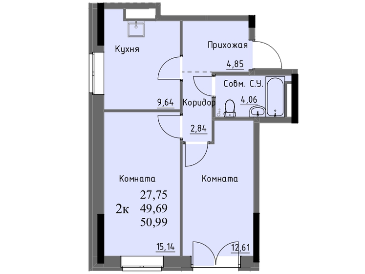 49,7 м², 2-комнатная квартира 4 763 400 ₽ - изображение 21