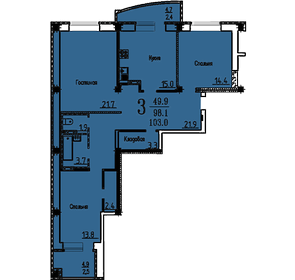 103 м², 3-комнатная квартира 6 500 000 ₽ - изображение 12