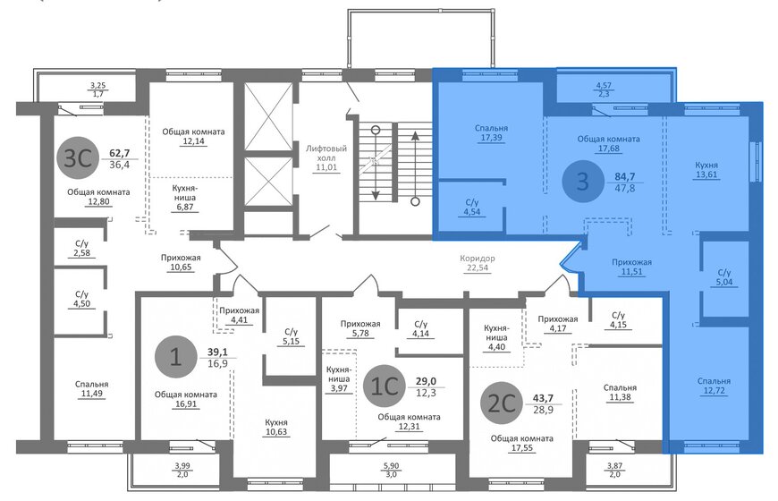 84,7 м², 3-комнатная квартира 12 200 000 ₽ - изображение 1