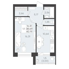 Квартира 40,2 м², 1-комнатная - изображение 3