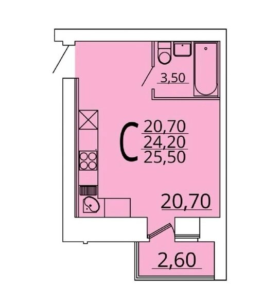 26 м², квартира-студия 3 580 000 ₽ - изображение 1