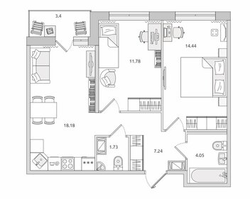 Квартира 60,8 м², 2-комнатная - изображение 1