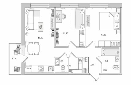 Квартира 63,5 м², 2-комнатная - изображение 1