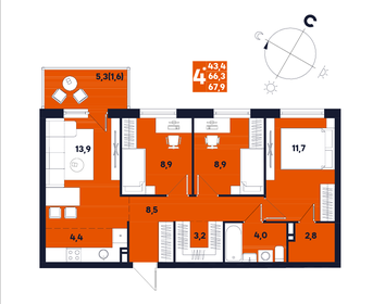 Квартира 67,9 м², 4-комнатная - изображение 1