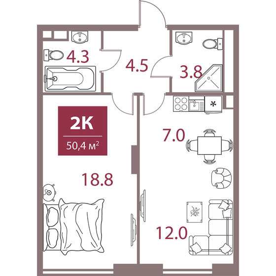 50,4 м², 2-комнатная квартира 31 535 280 ₽ - изображение 32