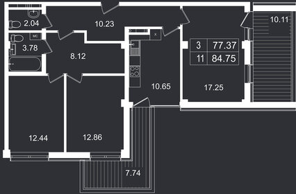 Квартира 84,8 м², 3-комнатные - изображение 1